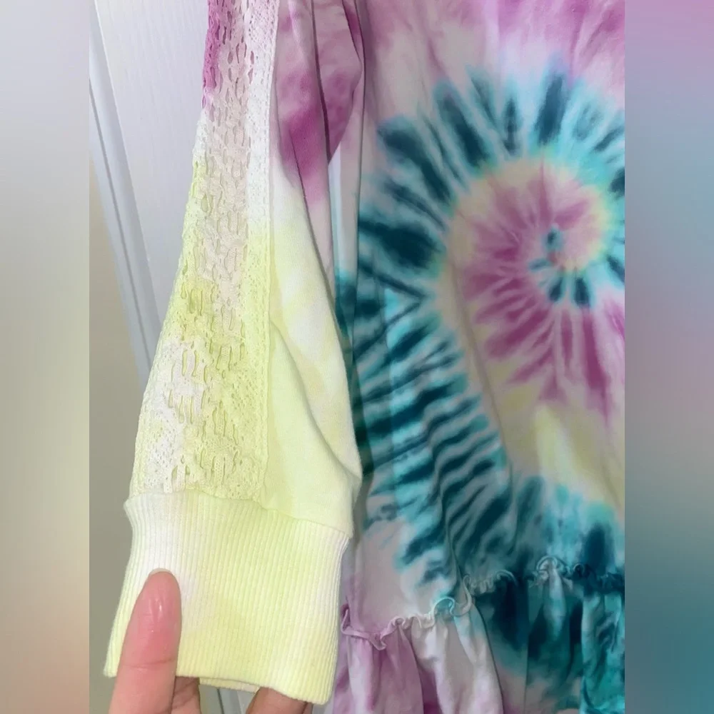 Justice Girls Tie Dye Ruffle Hem Long Sleeve Dress Size 10